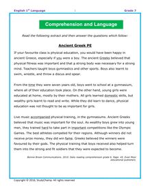 Grade 7 English Comprehension & Language: Greek PE