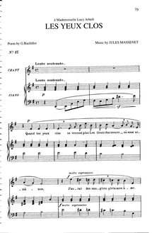 Partition complète (E minor: medium voix et piano), Les yeux clos