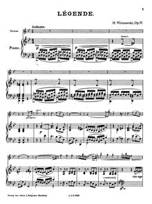 Partition de piano, Legende, G minor, Wieniawski, Henri par Henri Wieniawski