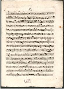 Partition violoncelles / Basses, Concerto pour le Violon Principale avec Accompagnement de 2 Violons, Alto, Basse, flûte, 2 Hautbois, 2 Bassons & 2 Cors