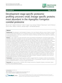 Development stage-specific proteomic profiling uncovers small, lineage specific proteins most abundant in the Aspergillus Fumigatus conidial proteome