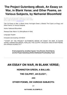 An Essay on War, in Blank Verse; Honington Green, a Ballad; the Culprit, an Elegy; and Other Poems, on Various Subjects