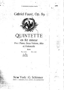Partition violoncelle, Piano quintette, Op.89, Fauré, Gabriel