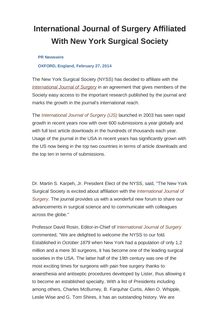 International Journal of Surgery Affiliated With New York Surgical Society