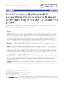 Association between Ghrelin gene (GHRL) polymorphisms and clinical response to atypical antipsychotic drugs in Han Chinese schizophrenia patients