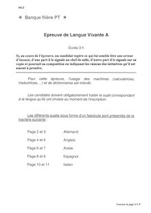 Langues vivantes A 2006 Classe Prepa PT Banque Filière PT