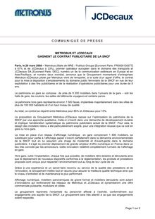 METROBUS ET JCDECAUX GAGNENT LE CONTRAT PUBLICITAIRE DE LA SNCF