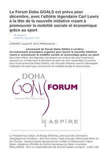Le Forum Doha GOALS est prévu pour décembre, avec l athlète légendaire Carl Lewis à la tête de la nouvelle initiative visant à promouvoir la mobilité sociale et économique grâce au sport