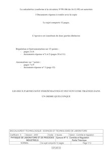 Contrôle et régulation 2000 S.T.L (Physique de laboratoire et de procédés industriels) Baccalauréat technologique