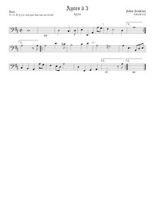 Partition viole de basse, Airs pour 3 violes de gambe avec Lyra viole de gambe et clavecin par John Jenkins