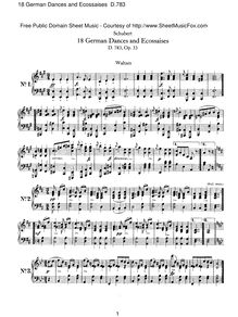 Partition complète, 18 German Dances et Ecossaises, Schubert, Franz par Franz Schubert