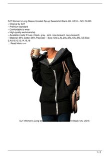 DJT Women8217s Long Sleeve Hooded Zipup Sweatshirt Black 4XL US16 Clothing Reviews