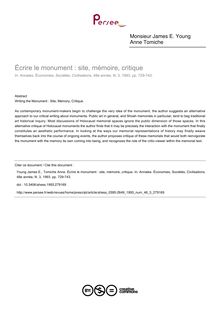 Écrire le monument : site, mémoire, critique - article ; n°3 ; vol.48, pg 729-743