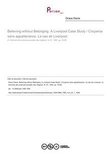 Believing without Belonging. A Liverpool Case Study / Croyance sans appartenance. Le cas de Liverpool. - article ; n°1 ; vol.81, pg 79-89