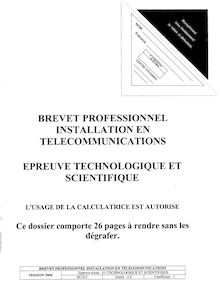 Epreuve technologique et scientifique 2006 BP - Installation en télécommunications