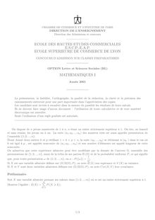 HEC 2001 concours BL maths I
