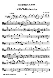 Partition violoncelle (ou cor) , partie, Waldsehnsucht, Rebling, Gustav