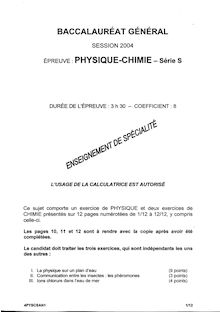 Sujet du bac S 2004: Physique Chimie Spécialité