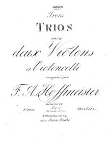 Partition violoncelle, trios pour deux violons et violoncelle, Hoffmeister, Franz Anton