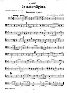 Partition ténor Trombone, en Modo Religioso, Op.38, E♭ major, Glazunov, Aleksandr