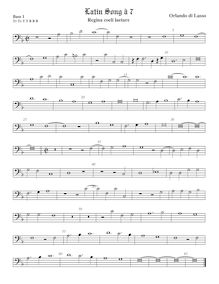 Partition viole de basse 1, basse clef, Regina coeli laetare, Lassus, Orlande de