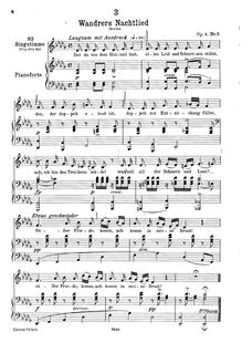 Partition complète, transposition pour low voix, Wandrers Nachtlied (I), D.224 (Op.4 No.3)