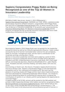 Sapiens Congratulates Peggy Rubin on Being Recognized as one of the Top 10 Women in Insurance Leadership