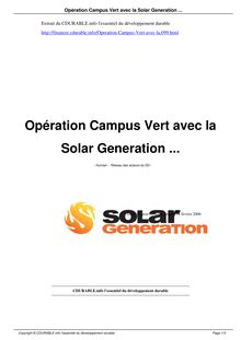 Opération Campus Vert avec la Solar Generation ...