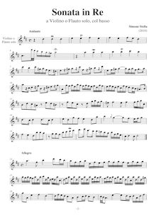 Partition violon/flûte , partie, Sonata pour violon ou flûte et Continuo