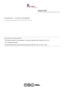 Accession : l ancien réhabilité - article ; n°1 ; vol.240, pg 5-18