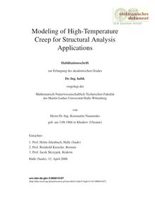 Modeling of high temperature creep for structural analysis applications [Elektronische Ressource] / von Konstantin Naumenko