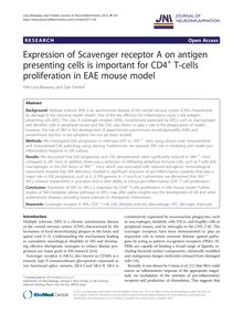 Expression of Scavenger receptor A on antigen presenting cells is important for CD4+ T-cells proliferation in EAE mouse model