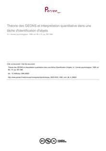Théorie des GEONS et interprétation quantitative dans une tâche d identification d objets - article ; n°4 ; vol.96, pg 561-586