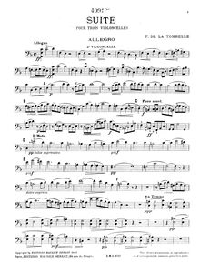 Partition violoncelle 2,  pour 3 violoncelles, F major, La Tombelle, Fernand de