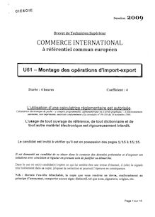 Montage des opérations d'import-export 2009 BTS Commerce international à référentiel Européen