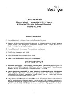 Conseil municipal Besançon 17 sept. 2015 ODJ