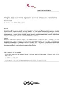 Origine des excédents agricoles et leurs rôles dans l économie française - article ; n°1 ; vol.194, pg 29-33