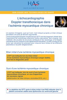 Echocardiographie doppler transthoracique  principales indications et conditions de réalisation - ETT dans l’ischémie myocardique chronique - fiche BUTS 2012