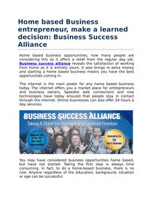 Home based Business entrepreneur, make a learned decision by Business Success Alliance