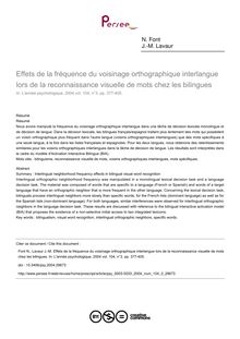 Effets de la fréquence du voisinage orthographique interlangue lors de la reconnaissance visuelle de mots chez les bilingues - article ; n°3 ; vol.104, pg 377-405