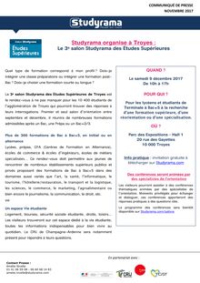 Studyrama organise le 3e salon des Études Supérieures à Troyes le 9 décembre 2017