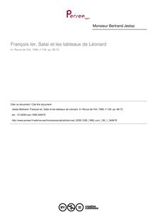 François Ier, Salaì et les tableaux de Léonard - article ; n°1 ; vol.126, pg 68-72