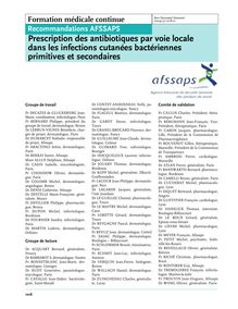 Infections bactériennes superficielles - Prescription des antibiotiques par voie locale dans les infections cutanées bactériennes primitives et secondaires ( 2004 ) - Recommandations