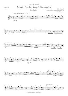 La Paix, Partition hautbois 1, Music pour pour Royal Fireworks, Fireworks Music par George Frideric Handel