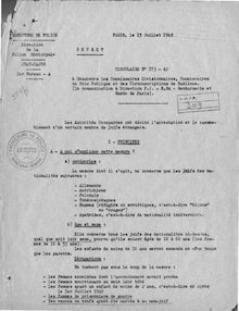 Circulaire Rafle du Vel d Hiv 16-07-1942