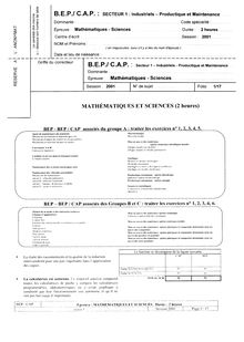 Mathématiques 2001 BEP - Métiers de la comptabilité