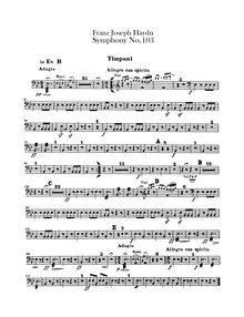 Partition timbales, Symphony No.103, Drum Roll, E♭ Major, Haydn, Joseph