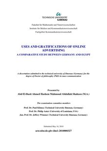 Uses and gratifications of online advertising [Elektronische Ressource] / Abd El-Basit Mahmoud. Paul Klimsa. Philip Auter. jeffrey Wimmer