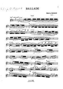 Partition de violon, Ballade, Op.31, Sarasate, Pablo de