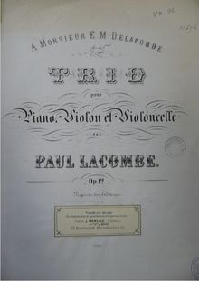 Partition complète, Piano Trio No.1, G major, Lacombe, Paul